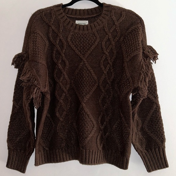 American Eagle Outfitters Sweaters - American Eagle Fringe Sleeve Sweater Brown Small NWT